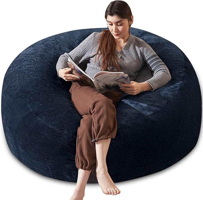 Bean Bag Chair 4Ft, Memory Foam Filled, Large Beanbag Chairs for Adults and Teens, Soft Sofa with Removable Flannel Cover, Round Couch for Living Room Bedroom College Dorm (Blue, 4FT-47×47"×24")-Ruum Studio Home