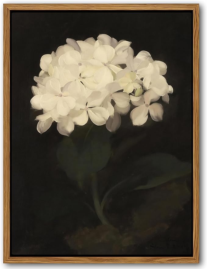 Framed Wall Art for Living Room – Vintage White Hydrangea Oil Painting Canvas Prints, Aesthetic Bedroom Wall Art, Kitchen Decor for Shelves, Bathroom Office Artwork Wall Decor – 8x10in-Ruum Studio Home