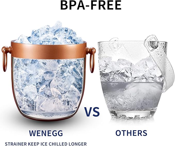 Ice Bucket with Lid, Scoop, Tongs and Strainer - Well Made Insulated Stainless Steel Keep Ice Frozen Longer - Ideal for Cocktail Bar, Parties, Chilling Wine, Champagne - 3 Liter (Copper)-Ruum Studio Home
