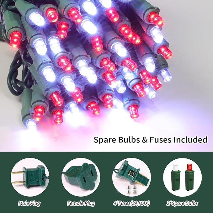 100 Count RED and White - String Lights - 21.6FT LED Christmas Lights, Mini led Lights for Indoor Outdoor Home Holiday Party Wedding Independence Day Decoration-Ruum Studio Home