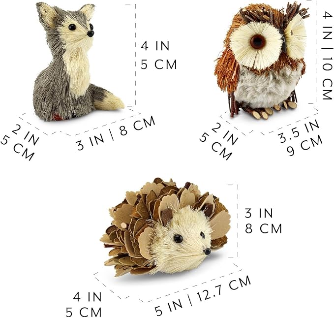 AuldHome Design Woodland Friends Figurines (Set of 3, Fox/Owl/Hedgehog); Forest Animals Decor for Fall, Christmas, Winter and Themed Decor or Parties-Ruum Studio Home