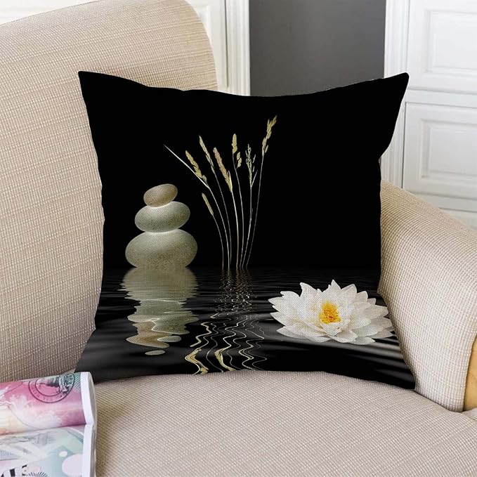 TSSOHU Decorative Throw Pillow Cover Asian Zen Stone, Pillow Covers 18"x 18" Meditation Japanese Lotus Spa Room Decor for Living Room Couch Cushion Bed Indoor Outdoor Home Decor-Ruum Studio Home