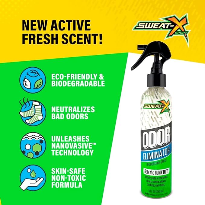 Sweat X Sport Extreme Odor Spray – Multipurpose Deodorizer for Stinky Shoes, Clothes, Sports Equipment & All Fabrics – Concentrated Formula, No Washing Required - Active Fresh Scent – 8 Fl Oz-Ruum Studio Home