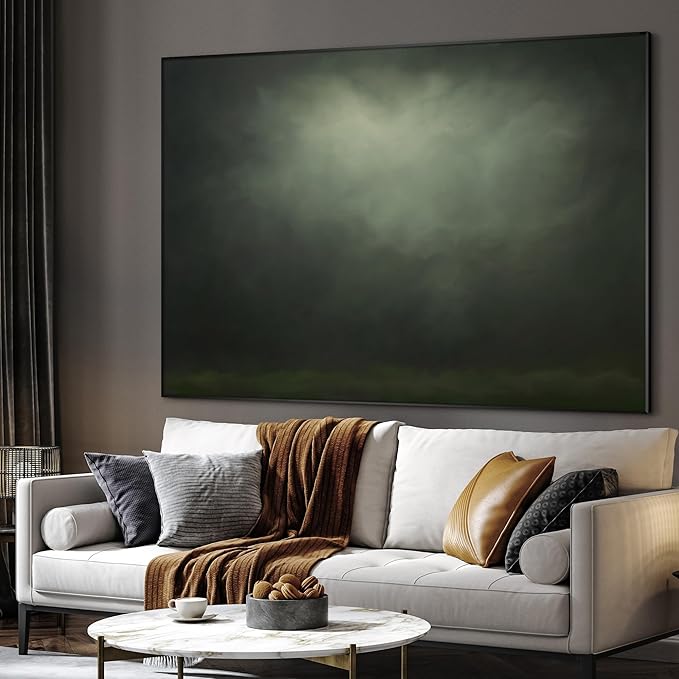 SIGNWIN 46"x60" Extra Large Framed Wall Art Moody Green Abstract Cloudscape, Minimalist Atmospheric Print for Home Living Room Bedroom Decor (Frame Assembly Required)-Ruum Studio Home