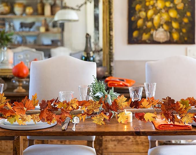 DearHouse 2 Pack Fall Maple Leaf Hanging Vine Garland Artificial Autumn Foliage Thanksgiving Decor for Home Wedding Fireplace Party Christmas (Light Yellow)-Ruum Studio Home