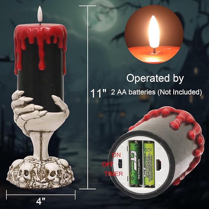 Wondise Halloween Flameless Candles with Ghost Hand, Battery Operated LED Black Candles with 6hrs Timer, Real Wax Pillar Candles with Flickering 3D Wick for Halloween Home Theme Party Decor-Ruum Studio Home