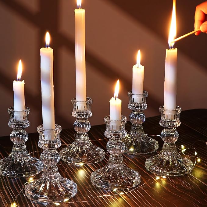 Candlestick Holders Set, 4" H Taper Candle Holders Bulk, 12Pcs Glass Candle Holders for Wedding, Festival, Party & Windowsill Decor-Ruum Studio Home