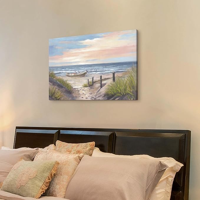 cozy country Ocean Wall Art 45"x30" - Coastal Pictures Beach Canvas Decor - Seashore Artwork Seascape Hand Painting for Living Room, Bedroom, Sea House-Ruum Studio Home