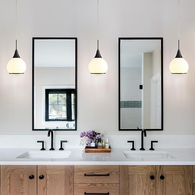 Pendant Light Fixtures Kitchen: Matte Black Farmhouse Island Light with Clear Glass - 6 Inch Mid Century Globe Kitchen Lighting Chandeliers Ceiling for Dining Room-Ruum Studio Home