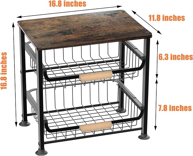 3-layer Kitchen Fruit Storage Basket Snack Rack, Countertop & Desktop Pull-out Metal Basket with Handle, Organizers-Ruum Studio Home