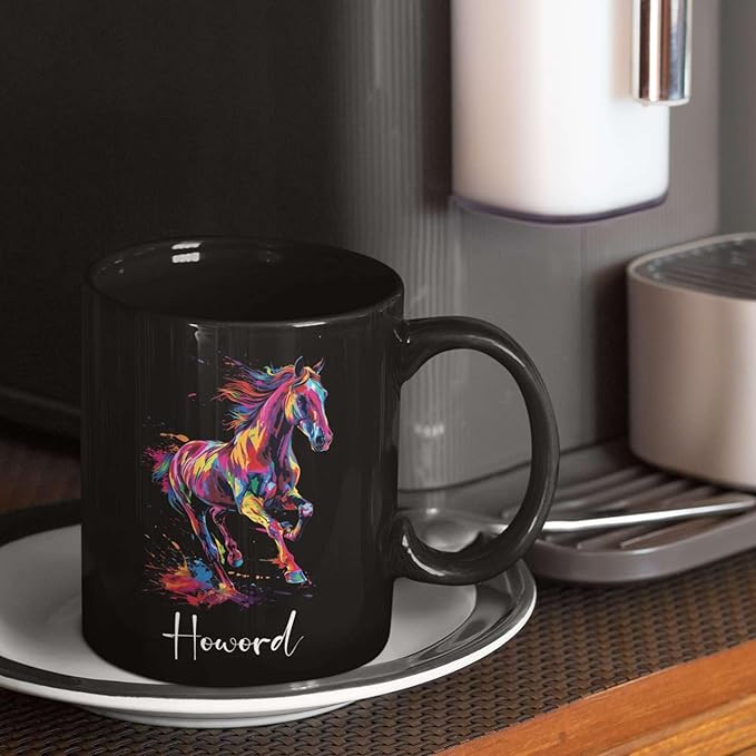 Horse Animal Themed Coffee Mug, Personalized Name Horse Black Cup, Gift For Men Women, Colorful Horse Design Mug, Customized Horse Animal Cup 11oz 15oz, Custom Horse Ceramic Mug-Ruum Studio Home
