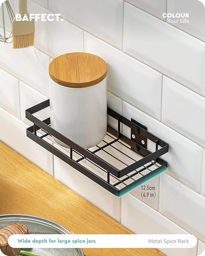 Metal Spice Rack Wall Mount Floating Shelves 2 Pack Black Storage organizer for Cabinet Door Pantry Kitchen Bathroom Supplies (9.8inches length)-Ruum Studio Home