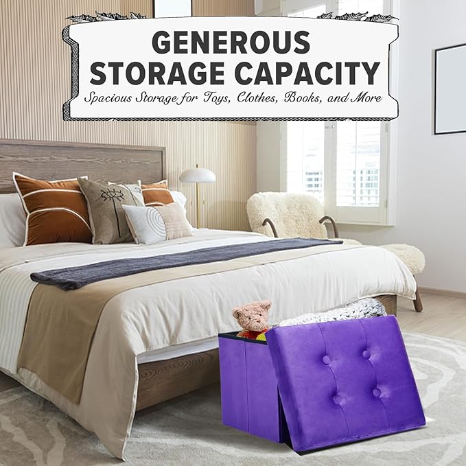 LINMAGCO Storage Ottoman Folding Foot Stool Foot Rest with Side Pocket Modern Ottoman with Storage Short Sofa Stool Velvet 17x13x13(Purple)-Ruum Studio Home