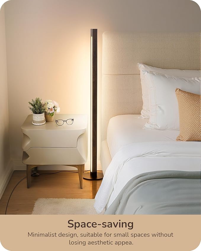 EDISHINE Floor Lamps for Living Room, Upgraded Dual-Sided Lighting, Wooden Corner Floor Lamp, LED Corner Lamp with Remote/Foot Control, 7CCT & Dimmable Standing Lamp for Bedroom, Office, Dark Walnut-Ruum Studio Home