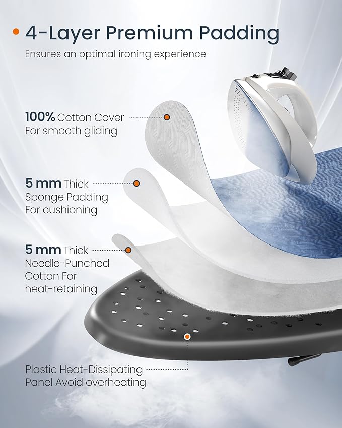 SONGMICS Ironing Board, Foldable Iron Board, Height Adjustable up to 35 Inches, with 4 Layered Cover and Pad, Iron Rest, Hook, Steel X-Legs, for Home, Laundry Room, Dorm, Midnight Blue ULLB001Q01-Ruum Studio Home