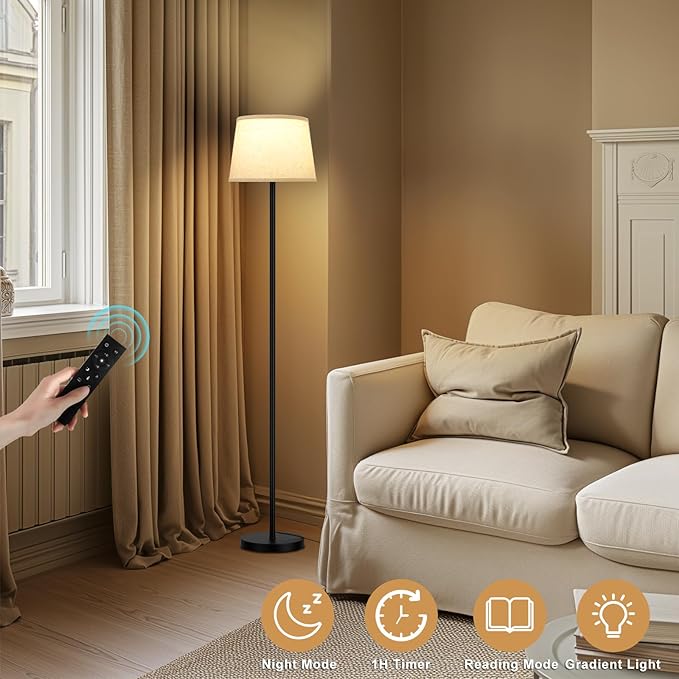 【Upgraded Floor Lamps for Living Room, Modern Floor Lamp with Remote Control, Dimmable Colors Temperature Standing Lamp Foot Switch, 9W LED Bulb Tall Lamps for Bedroom Office Kid Room-Ruum Studio Home