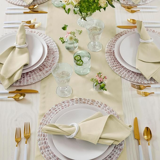 Solino Home Linen Birch Table Runner 36 Inches - 100% Pure Linen Short Table Runner 14 x 36 Inch Ideal for Dresser and Coffee Tables - Fall, Autumn, Thanksgiving - Fete-Ruum Studio Home