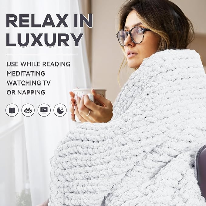 Chunky Knit Blanket - Luxury Soft Cozy 50 * 60 Throw Blanket,100% Woven Blanket Rope Knot Throw Blanket for Couch, Sofa, Home Decor, Gift - Machine Washable（White）-Ruum Studio Home