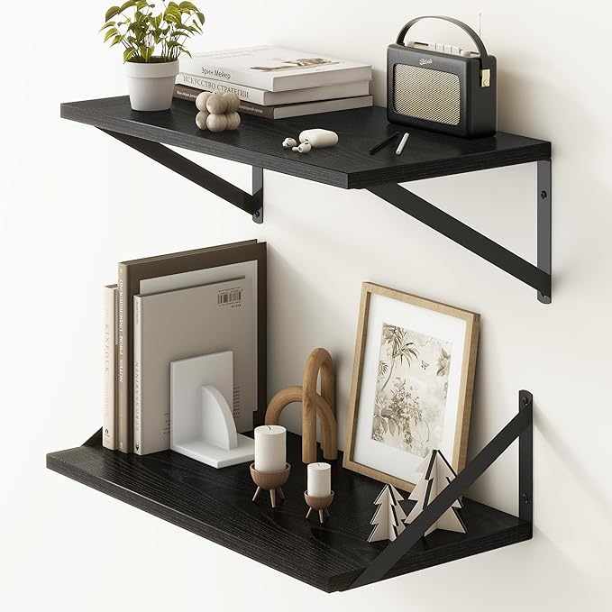 Fun Memories 20 Inch Floating Shelves for Wall, Black Bathroom Shelves Set of 2, 10 Inch Deep Wall Shelf for Bedroom, Kitchen, Large Home Decor Shelves Farmhouse Storage Shelf-Ruum Studio Home