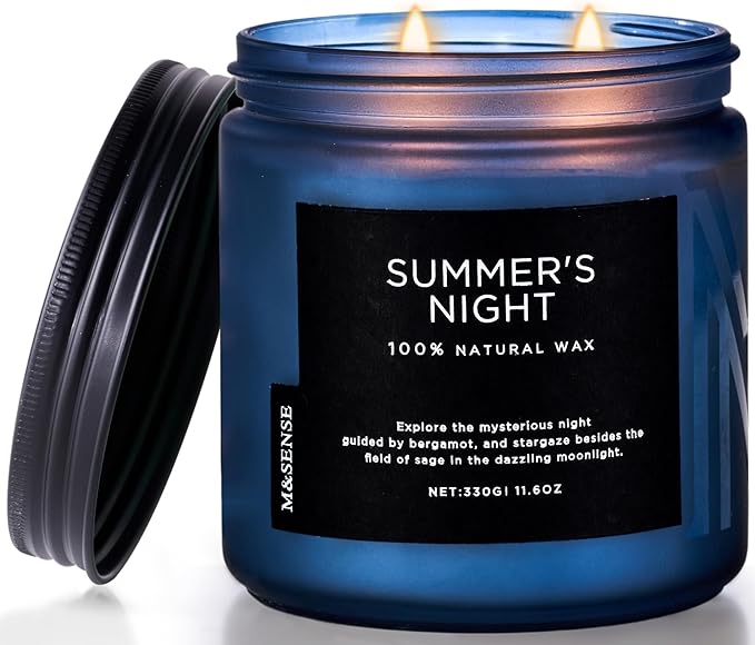 M&SENSE Summer's Night Scented Candle, 11.6oz Natural Soy Wax Clean Non Toxic for Home, Medium 2 Wick Gifts for Men, Up to 70 Hours Burn time, Manly Candles for Bedroom-Ruum Studio Home