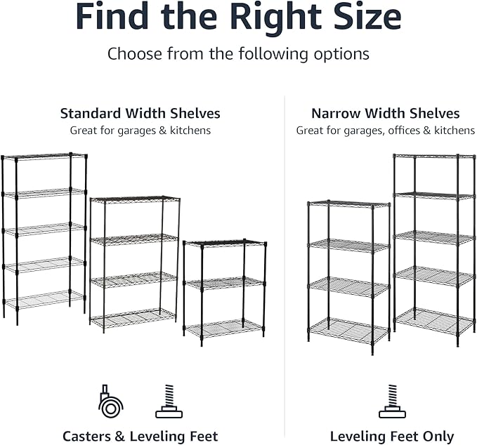 Amazon Basics 3-Shelf Adjustable Heavy Duty Steel Wire Rack Storage Shelving Organizer for Kitchen, Garage, 23.2" L x 13.4" W x 30" H, Black-Ruum Studio Home