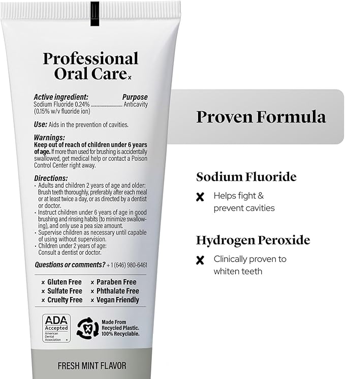 Professional Ultra Whitening Toothpaste - 2 Pack - Sensitive Teeth Whitening Toothpaste with Sodium Fluoride & Hydrogen Peroxide, ADA Approved, Vegan, 2 x 4.2oz-Ruum Studio Home
