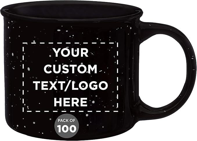 DISCOUNT PROMOS Custom Ceramic Campfire Coffee Mugs 13 oz. Set of 100, Personalized Bulk Pack - Perfect for Tea, Espresso, Cappuccino, Hot Cocoa - Black-Ruum Studio Home