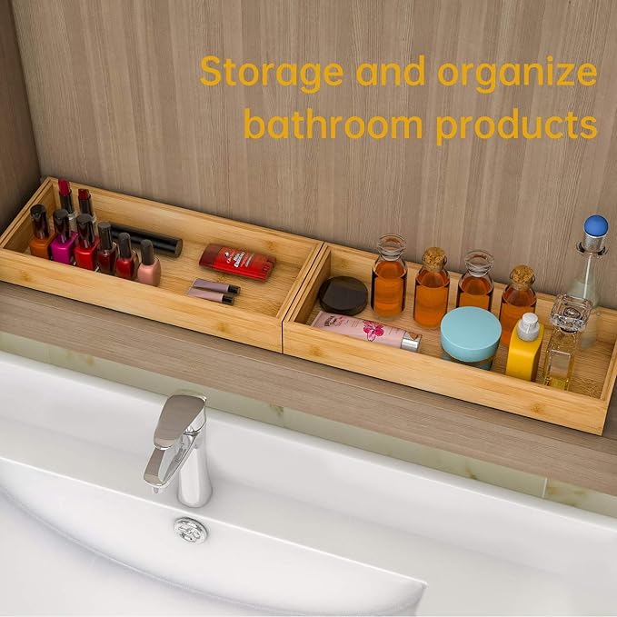 Drawer Organizer Storage Box Kitchen - Wood Stackable Tray Utensil Organizer for Office Drawers,Cabinets,Shelves,Pantry,or Bathroom Counter,Drawer Dividers for Silverware Set of 2（15x6x2.5inch）-Ruum Studio Home