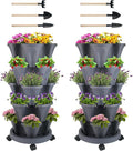 Vertical Planter 5 Tier Stackable Planters Garden Planters Strawberry Herb Flower and Vegetable Planter Indoor Outdoor Gardening Pots with Removable Wheels and Tools-Ruum Studio Home