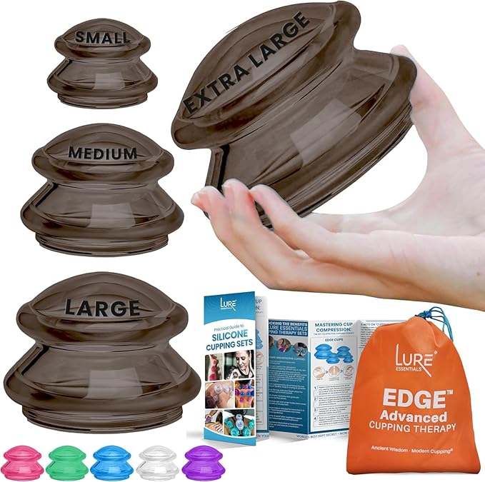 Silicone Cupping Therapy Set Professional Massage Cupping Cups for Cupping Therapy 4 Cup Kit for Massage, Myofascial Release, Cellulite Reduction (Lure Onyx)-Ruum Studio Home