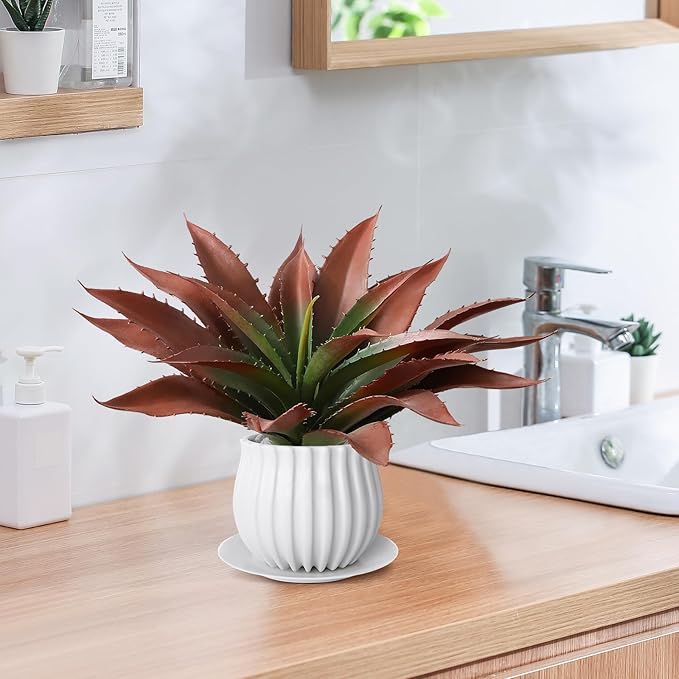 JUSTOYOU Large Artificial Succulents Aloe Plants Real Touch Fake Flowers Unpotted for Home Wedding Festival Arrangement (4, Green-Red)-Ruum Studio Home