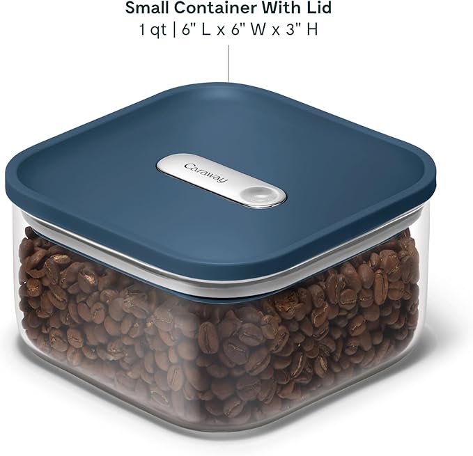 Caraway 1qt Glass Airtight Food Storage Container with Lid – Non-Toxic, BPA-Free Kitchen Storage Container – Stackable, Space-Saving Airtight Container for Dry Goods and More - Navy-Ruum Studio Home