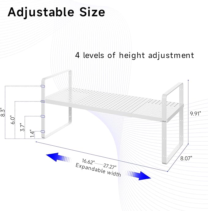 Expandable Kitchen Shelf Organizers, Kitchen Cabinet Organizer Stand Rack Organization for Countertop Cupborad Pantry, White 1 Pack-Ruum Studio Home