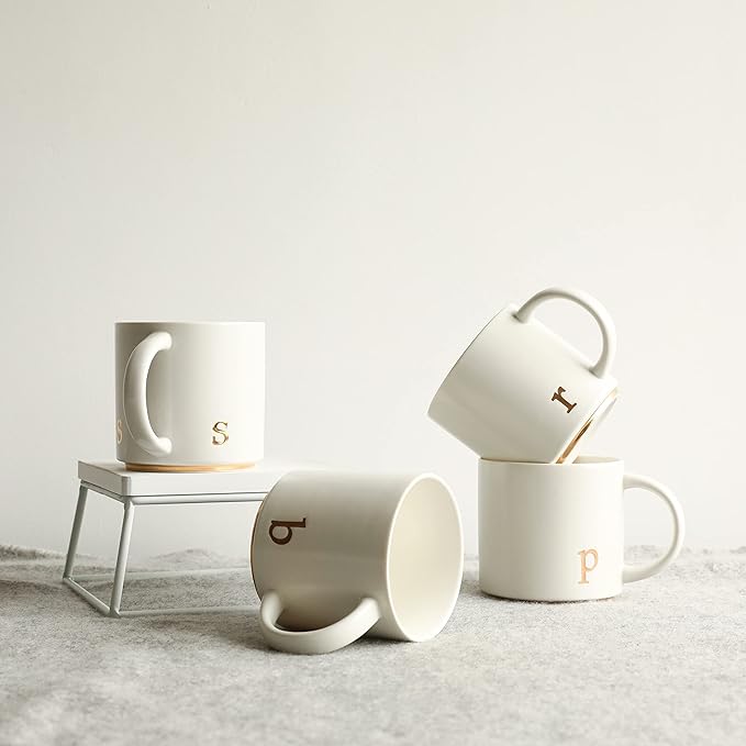 COLLECTIVE HOME - Monogram Ceramic Mugs, 15 oz Golden Initial Coffee Cups, Elegant Alphabet Tea Mugs, Elegant Personalized Mug with Gift Box, Luxurious Cups for Office and Home (s)-Ruum Studio Home