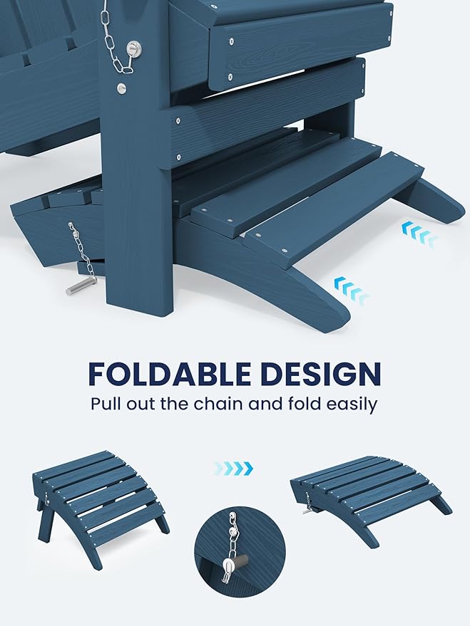 KINGYES Folding Adirondack Ottomans Set of 2 for Adirondack Chair, Navy-Ruum Studio Home