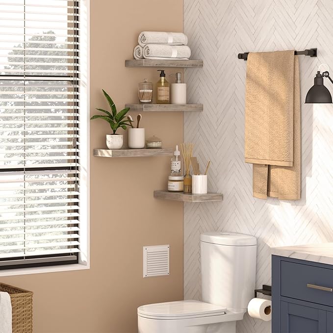 HOOBRO Floating Shelves for Wall, Wall Mounted Shelf Set of 2, 15.7" Hanging Shelf with Invisible Brackets, for Wall in Bathroom, Bedroom, Toilet, Kitchen, Living Room, Office, Greige BG40BJ01-Ruum Studio Home