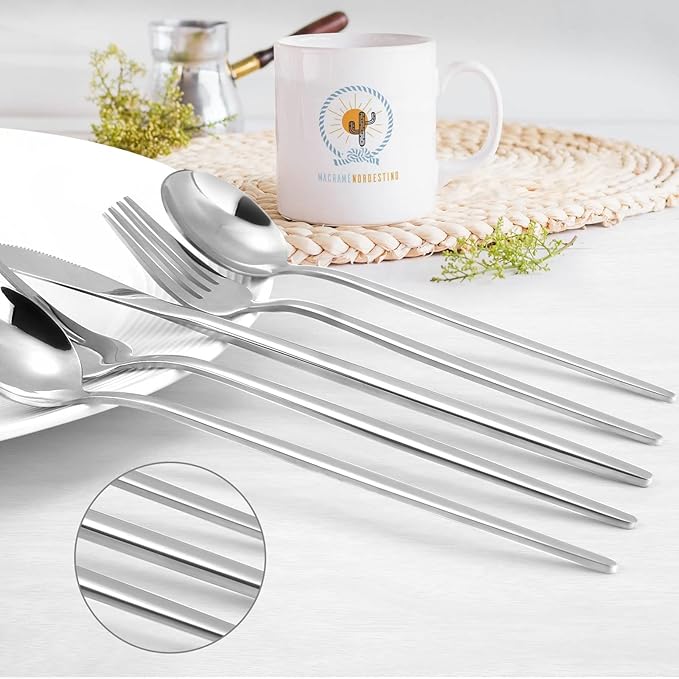 Silverware Set, KassKa 40 Pieces Flatware Cutlery Set, Stainless Steel Utensils Set Spoon Fork Knives Set for Home Restaurant and Kitchen, Mirror Polished Finished, Service for 8-Ruum Studio Home