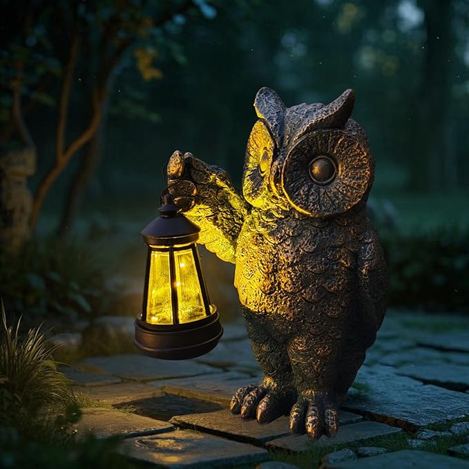 Garden Statues Outdoor, owl Figurines Decorated with Solar Lights, Unique Christmas Birthday Gifts for Moms, Grandmas, Women, Wives, Sisters-Ruum Studio Home