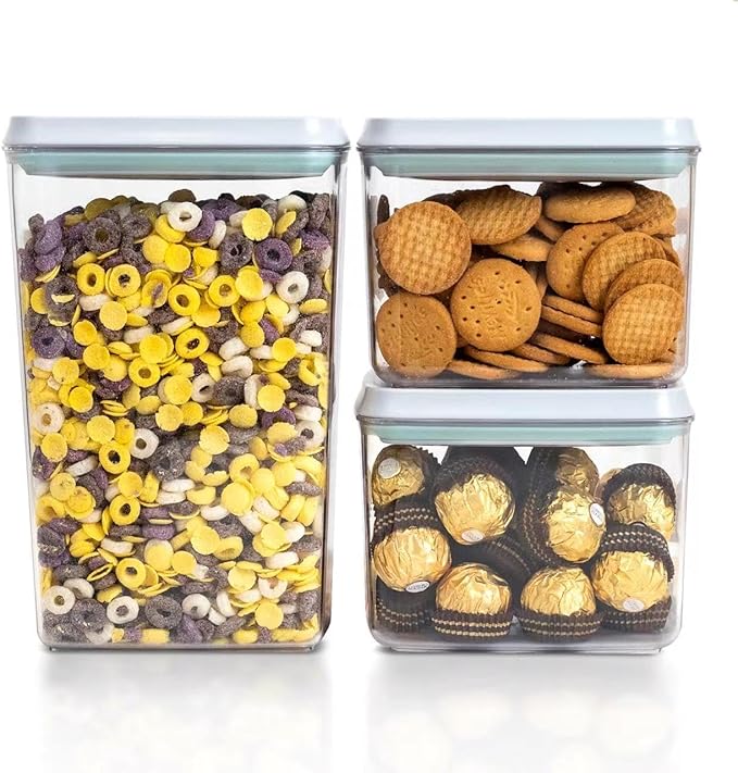 Pop Top Food Storage Containers, 3-Piece Pantry Containers with Lids Airtight, BPA Free Pop Containers for Food Storage, 2 * 1.3Qt+2.9Qt-Ruum Studio Home