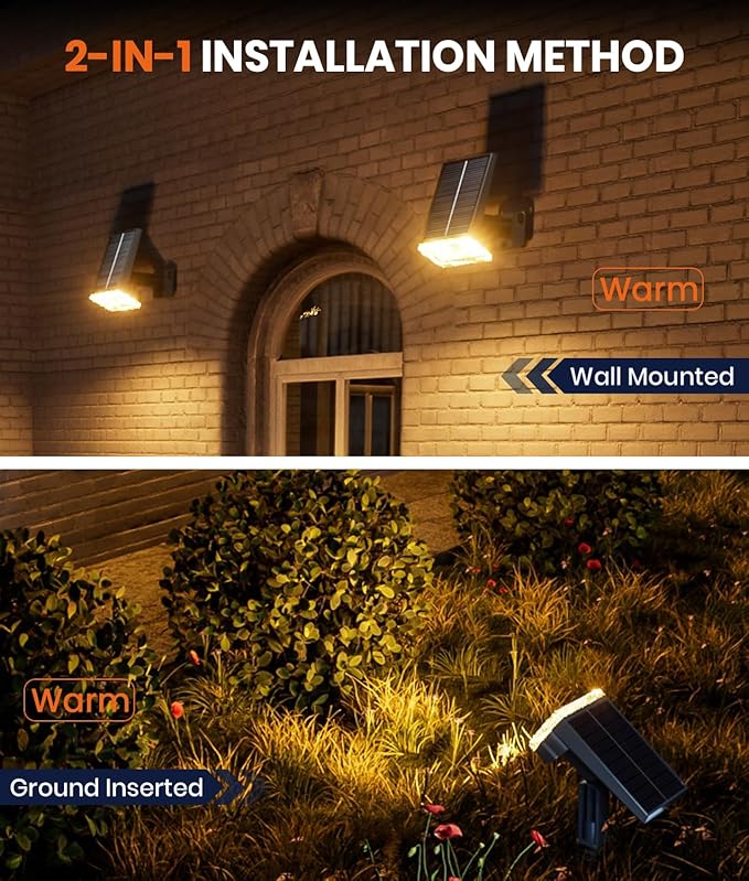 Solar Powered Spotlights Outdoor 1 Pack,IP67 Waterproof Wall&Ground Solar Lights Outside,3 Colors+3 Modes,Dusk to Dawn Flood Lights for Driveway/Garden/Pathway/Tree/Patio/Yard Decor Landscape Lighting-Ruum Studio Home