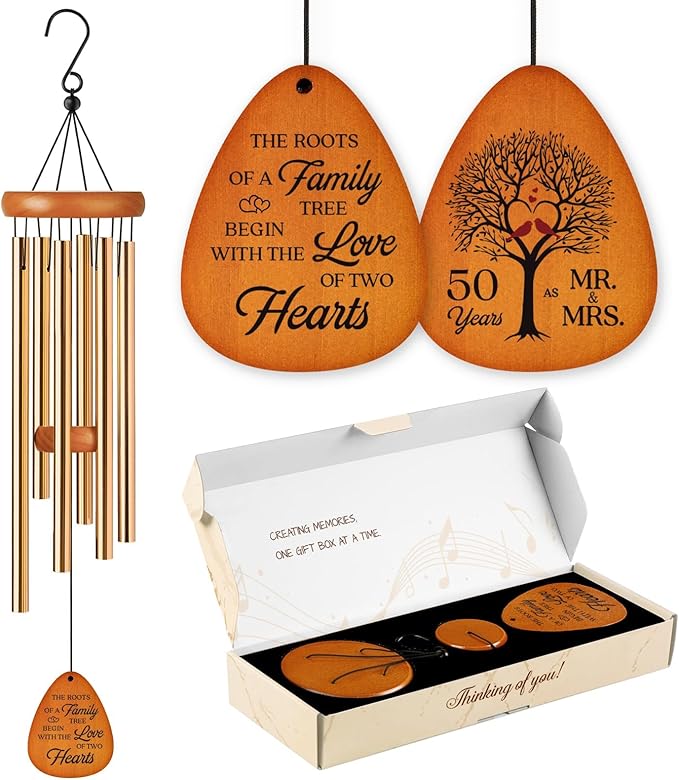 50th Wedding Anniversary Wind Chime, Happy 50th Anniversary Romantic Gifts for Couple, Parents, Wife, Husband, Friends, Golden Anniversarys Keepsake Gifts Ideas-Ruum Studio Home