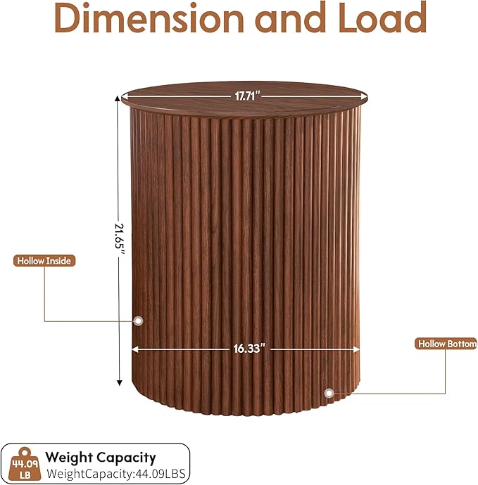 AVZEAR Fluted Round Side Table Small Mid Century End Table, 17.7" Fluted Nightstands Modern Circle Bedside Tables, Wood Night Stand for Small Spaces, Living Room, Bedroom (Rustic Walnut)-Ruum Studio Home