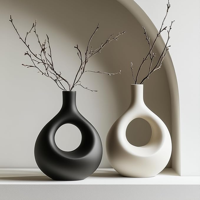 NOBULA Ceramic Bagel Vases C5 – Thoughtful for Mom – Elegant Set of 2 for Living Room, Bedroom or Table – Modern Home Decor She’ll Love – Perfect for Flowers & Plants-Ruum Studio Home