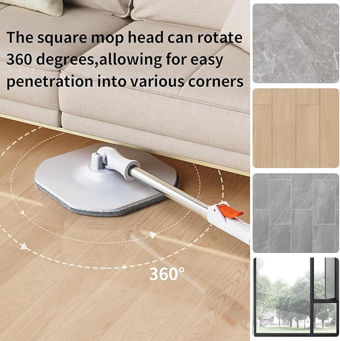 Spin Mop and Bucket with Separate Dirty and Clean Water,360° Spin Mop and Bucket System with Widening Foldable Handle,4 Replaceable Mop Pads,Square Mop for Floor Hardwood Marble Wall Cleaning-Ruum Studio Home