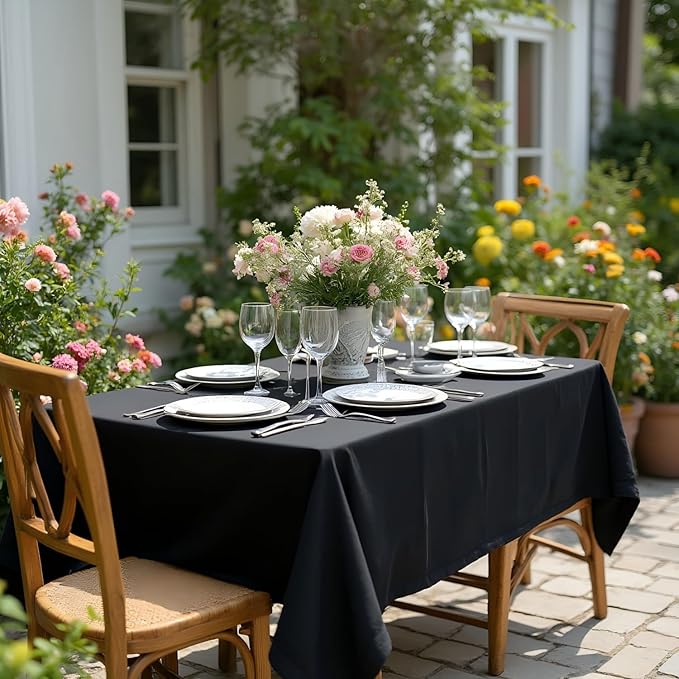 sancua Rectangle Tablecloth - 70 x 120 Inch - Stain and Wrinkle Resistant Washable Polyester Table Cloth, Decorative Fabric Table Cover for Dining Tables, Buffet Parties and Camping, Black