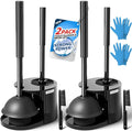2Pack 2 in 1 Toilet Brush and Plunger Set, Extended Handle Plunger,Toilet Bowl Brush Plunger Set,Clean Gloves,Cleaning Tools,Cleaning Brush,Cleaning Supplies,Toilet Brush Plunger Combo,Black-Ruum Studio Home