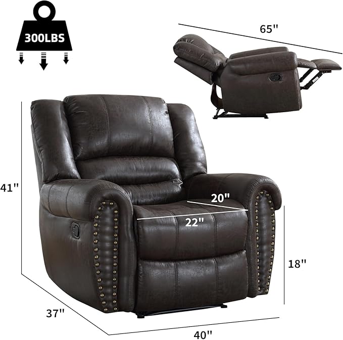CANMOV Leather Recliner Chair Set of 2, Classic and Traditional Manual Recliner Chair with Comfortable Arms and Back,Manual Single Recliner Sofa for Living Room, Dark Grey-Ruum Studio Home