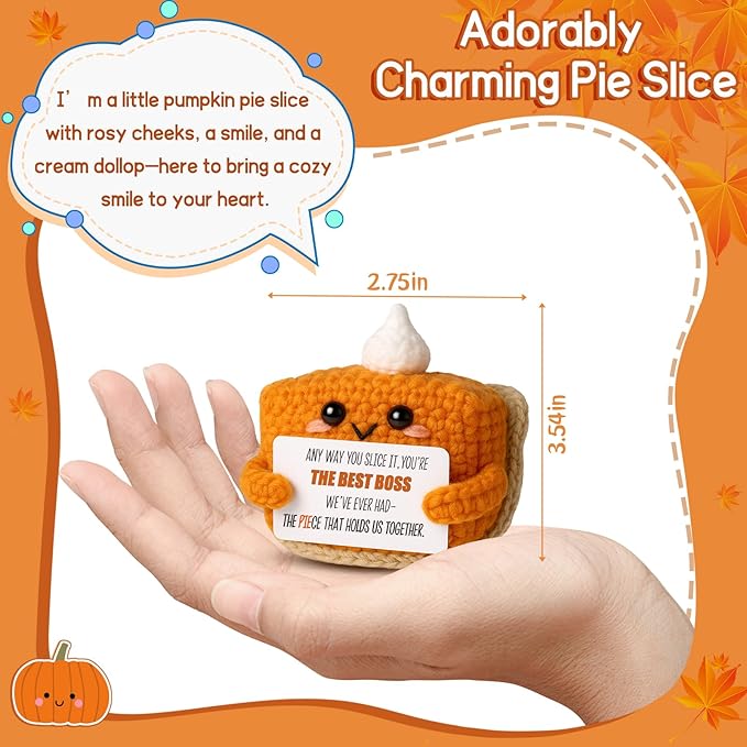 Crochet Pumpkin Pie Gift Idea for Boss – Funny Handmade Appreciation Plush with card “Best Boss” – Farewell Gifts for Women Men, Office Desk Decor, Mini Thank You Token for Manager, Supervisor, Leader-Ruum Studio Home