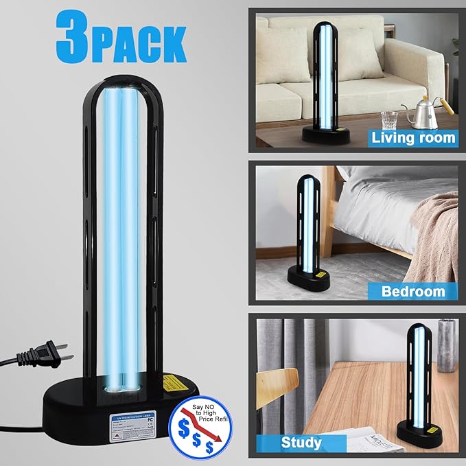 BAIMNOCM 3 Pack 38W UV Light Sanitizer, UVC Germicidal Lamp with Remote Control, UV Disinfection Light Bulb for Basement/Bedroom/Kitchen (2 Ozone Free + 1 Ozone)-Ruum Studio Home