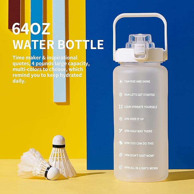 64oz,100oz,128oz Large Motivational Water Bottle with Time Marker, Leakproof & BPA Free Half Gallon Big Water Bottle with Straw Handle Tritan Frosted Water Jug for Gym,Fitness,Outdoor Sports-Ruum Studio Home